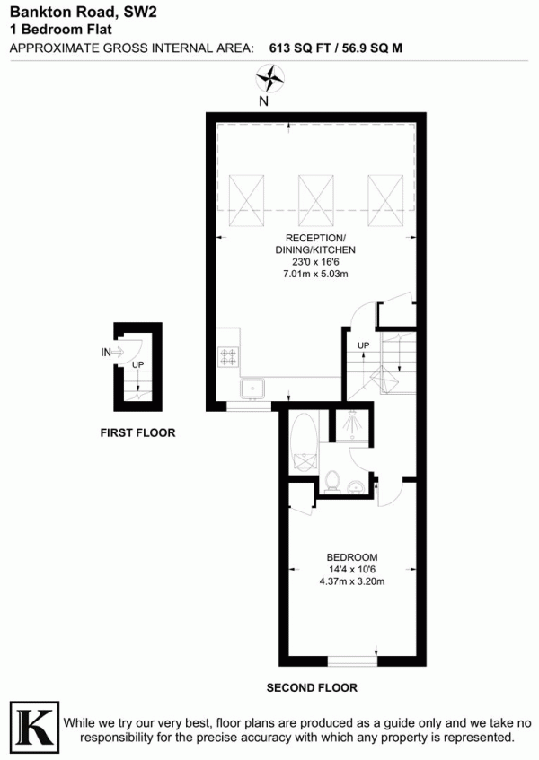 Floor Plan for 1 Bedroom Flat for Sale in Bankton Road, SW2, SW2, 1BP -  &pound399,950