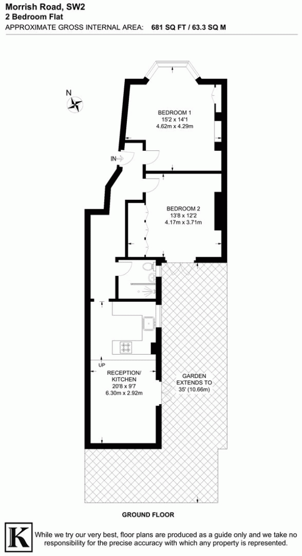 Floor Plan for 2 Bedroom Flat for Sale in Morrish Road, SW2, SW2, 4EH -  &pound500,000