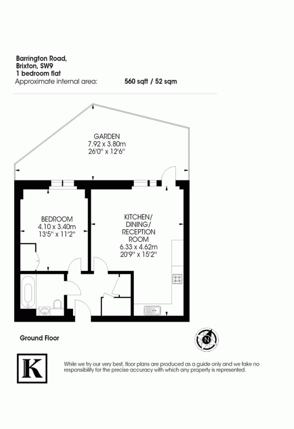 Floor Plan Image for 1 Bedroom Flat to Rent in Barrington Road, London