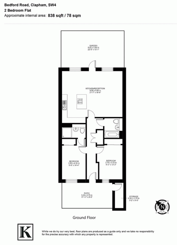 Floor Plan Image for 2 Bedroom Flat for Sale in Bedford Road, SW4