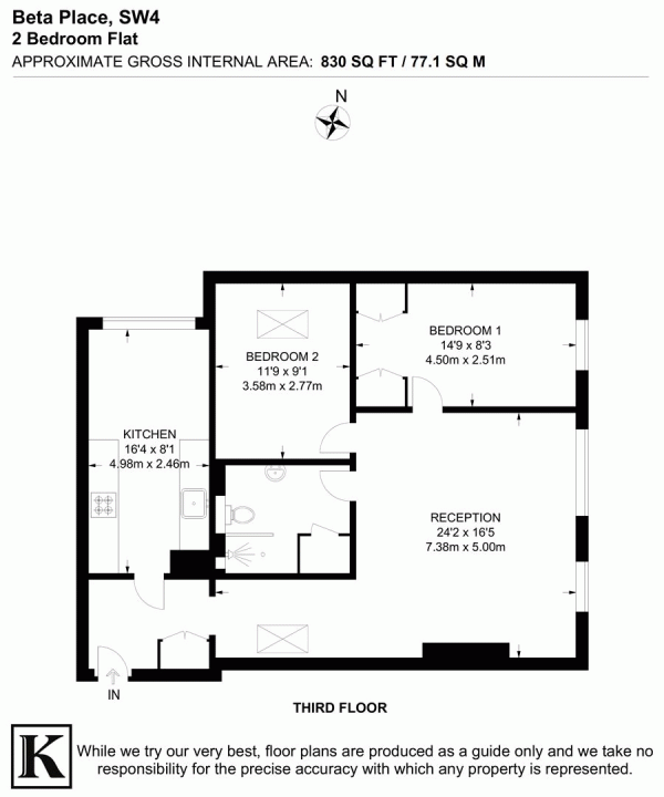 Floor Plan Image for 2 Bedroom Flat for Sale in Beta Place, SW4