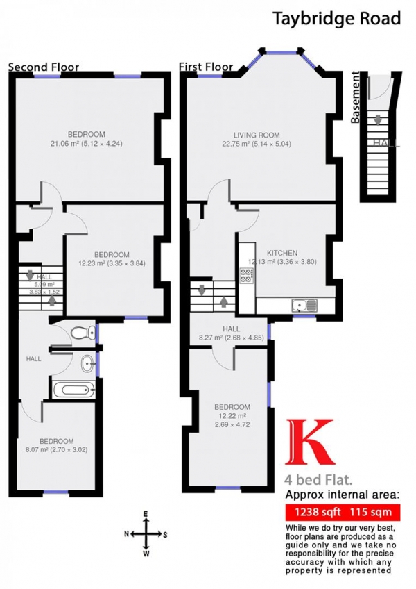 Floor Plan Image for 4 Bedroom Flat to Rent in Taybridge Road, SW11