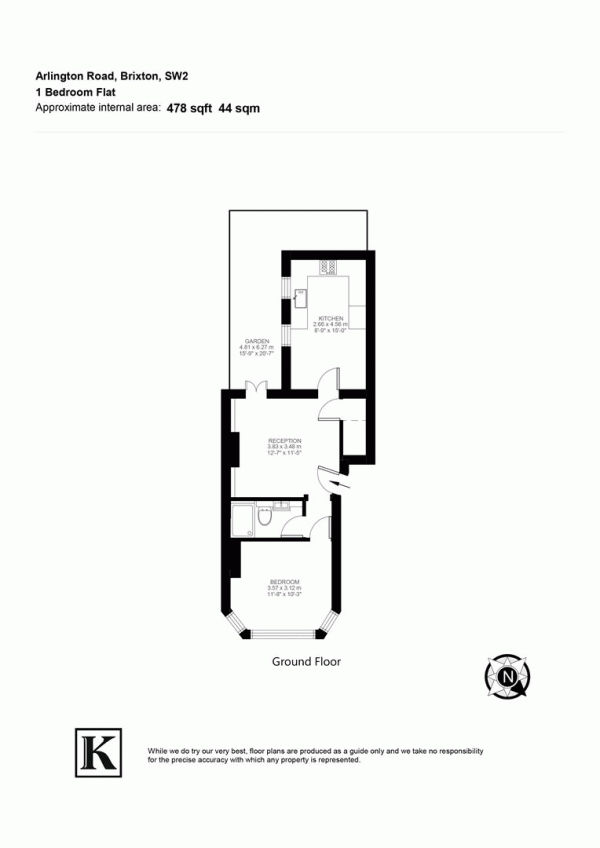 Floor Plan Image for 1 Bedroom Flat to Rent in Arlingford Road, SW2