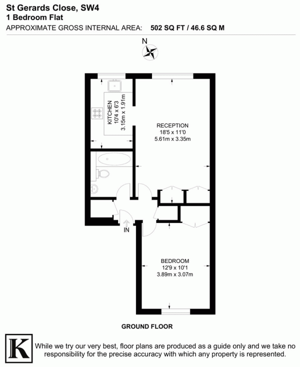 Floor Plan for 1 Bedroom Flat for Sale in St. Gerards Close, SW4, SW4, 9DU -  &pound425,000