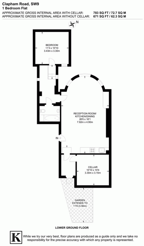 Floor Plan for 1 Bedroom Flat for Sale in Clapham Road, SW9, SW9, 9BT -  &pound450,000