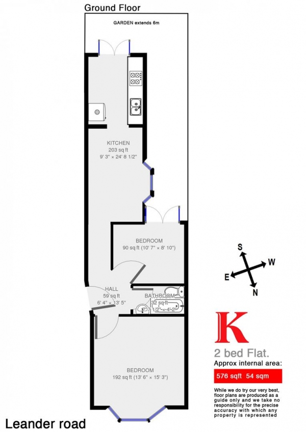 Floor Plan Image for 2 Bedroom Flat to Rent in Leander Road, SW2