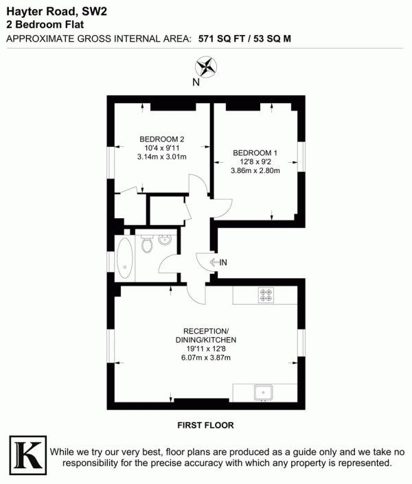 Floor Plan Image for 2 Bedroom Flat for Sale in Hayter Road, SW2