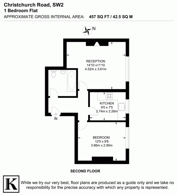 Floor Plan Image for 1 Bedroom Flat for Sale in Christchurch Road, SW2