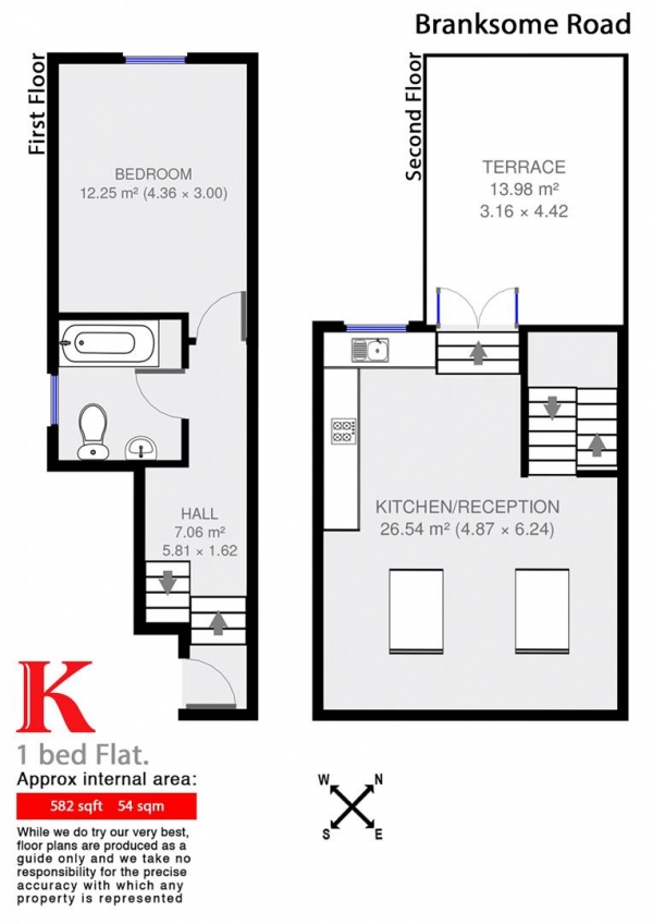 Floor Plan for 1 Bedroom Flat to Rent in Branksome Road, SW2, SW2, 5JA - £385  pw | £1668 pcm