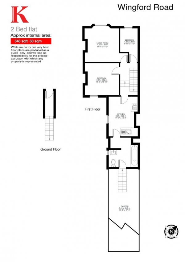 Floor Plan Image for 2 Bedroom Flat to Rent in Wingford Road, SW2