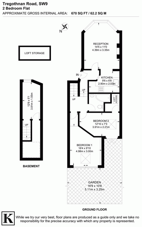 Floor Plan Image for 2 Bedroom Flat for Sale in Tregothnan Road, SW9