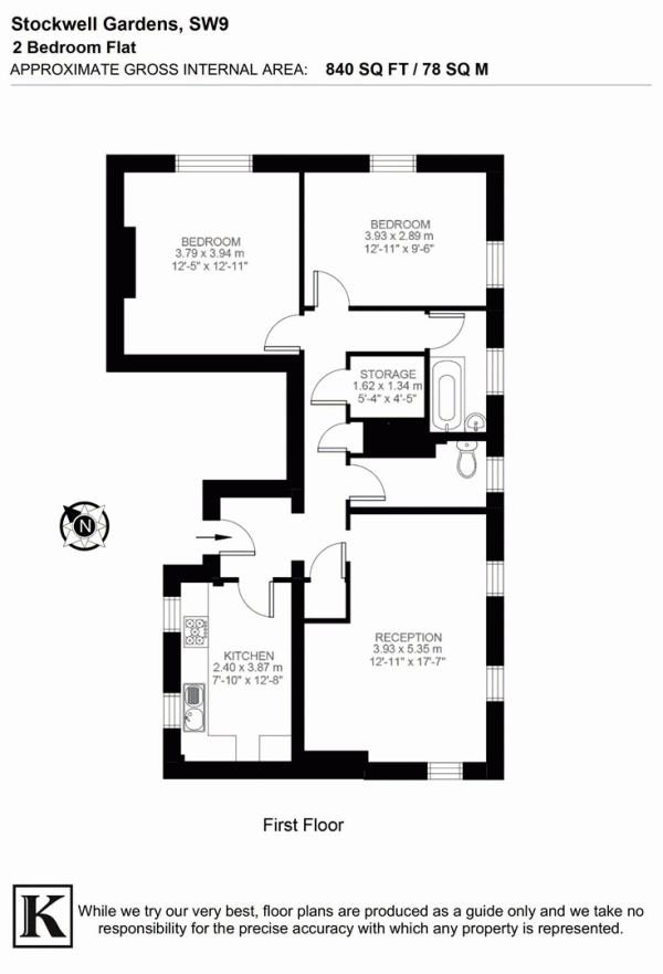 Floor Plan Image for 2 Bedroom Flat for Sale in Stockwell Gardens, SW9