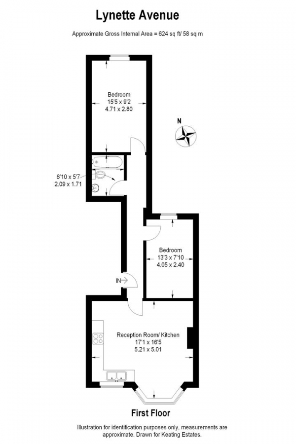 Floor Plan for 2 Bedroom Flat to Rent in Lynette Avenue, SW4, SW4, 9HE - £530  pw | £2297 pcm