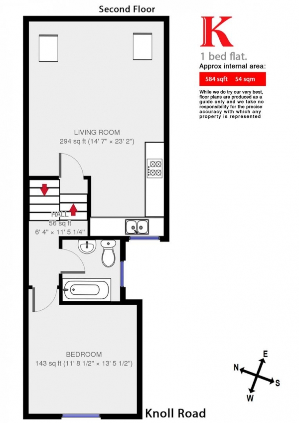 Floor Plan Image for 1 Bedroom Flat to Rent in Knoll road, SW18