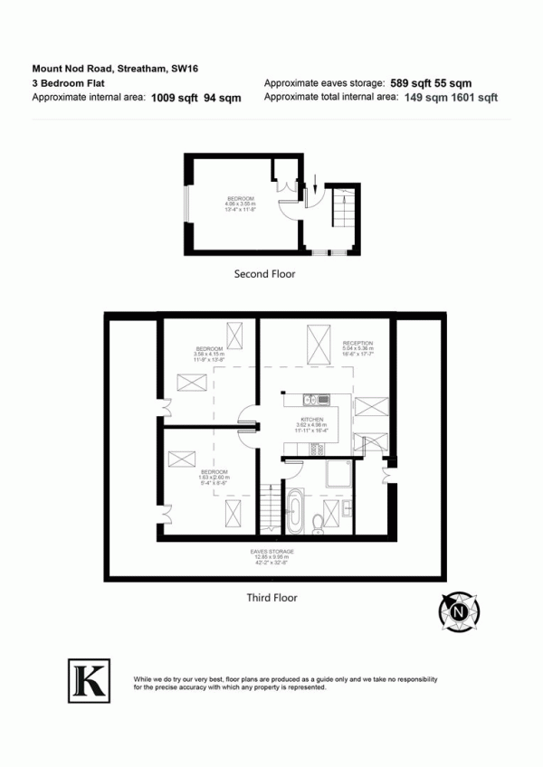 Floor Plan for 3 Bedroom Flat for Sale in Mount Nod Road, SW16, SW16, 2LH - Offers Over &pound450,000