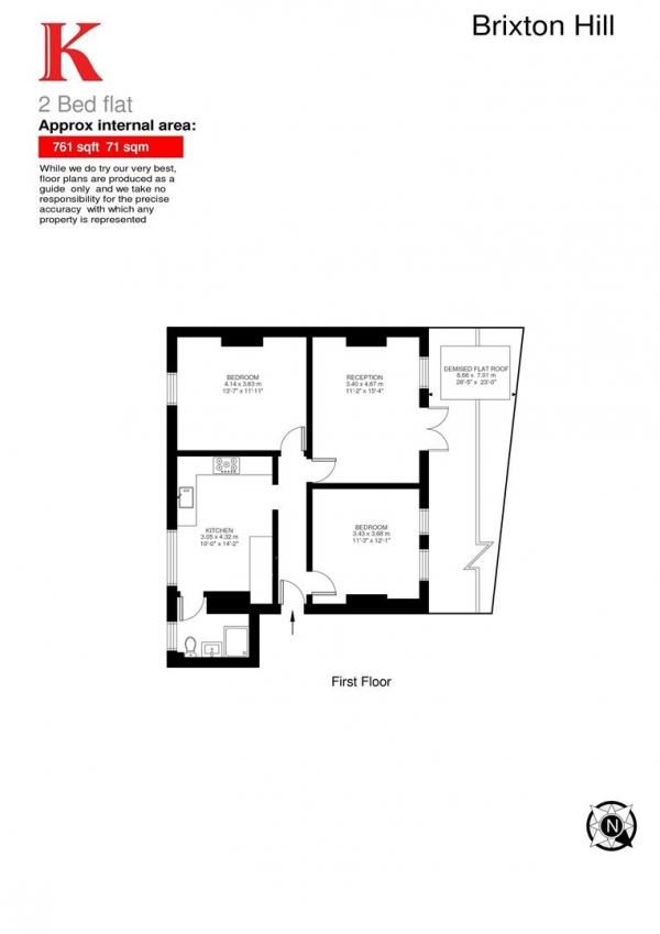 Floor Plan Image for 2 Bedroom Flat to Rent in Brixton Hill, SW2