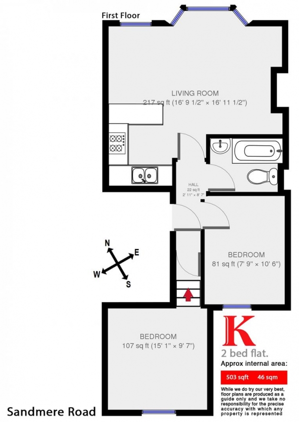 Floor Plan for 2 Bedroom Flat to Rent in Sandmere Road, SW4, SW4, 7PS - £400  pw | £1733 pcm