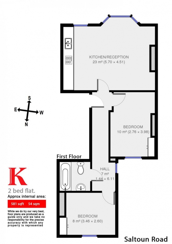 Floor Plan Image for 2 Bedroom Flat to Rent in Saltoun Road, SW2