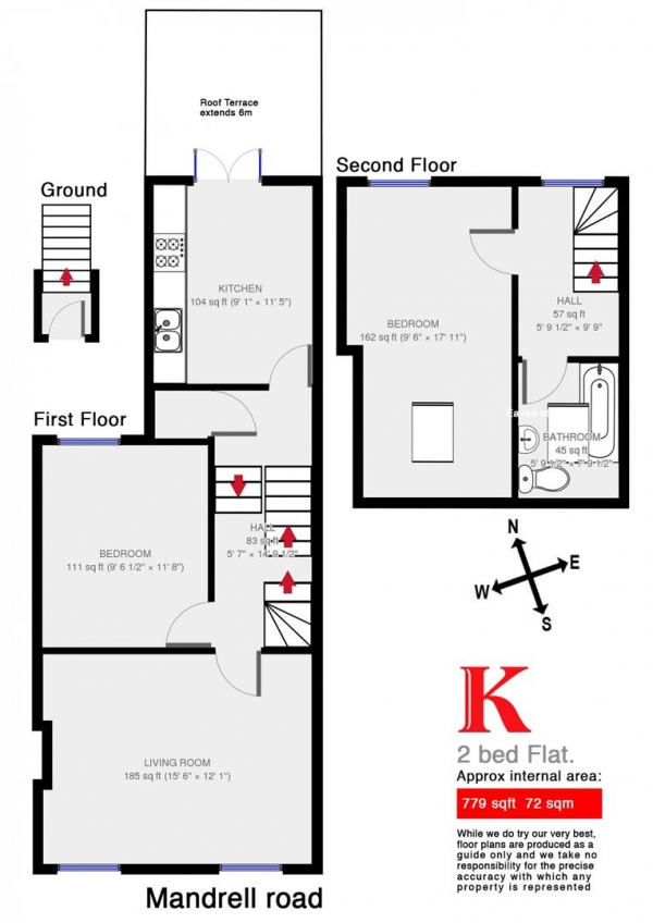 Floor Plan Image for 2 Bedroom Flat to Rent in Mandrell Road, SW2