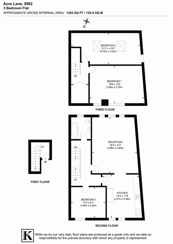 Floor Plan Image for 3 Bedroom Flat for Sale in Acre Lane, SW2