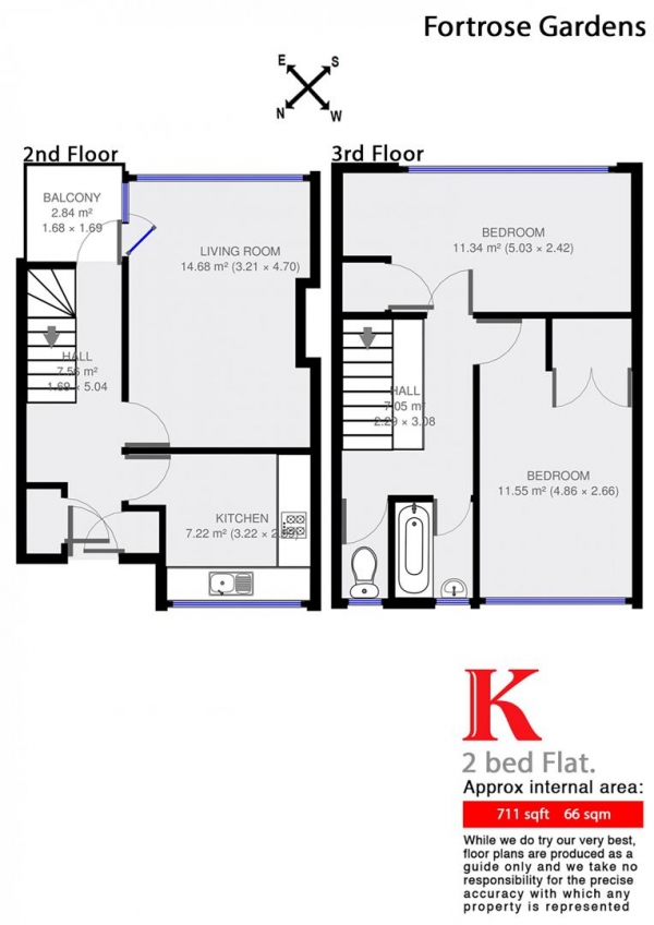 Floor Plan Image for 2 Bedroom Flat to Rent in Fortrose Gardens, SW2