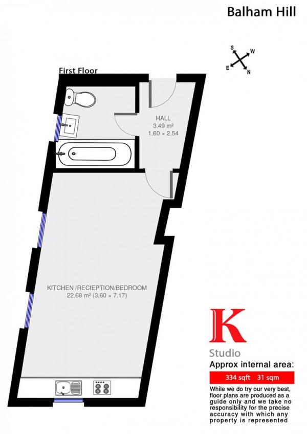 Floor Plan Image for Studio Flat to Rent in Balham Hill, SW12