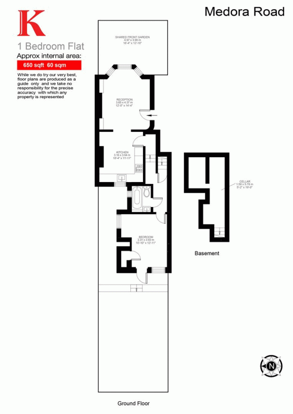 Floor Plan Image for 1 Bedroom Flat to Rent in Medora Road, SW2