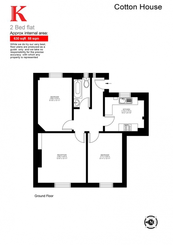 Floor Plan Image for 2 Bedroom Flat to Rent in Cotton House, SW2