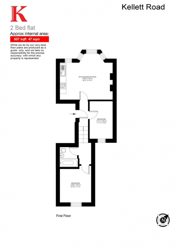 Floor Plan Image for 2 Bedroom Flat to Rent in Kellett Road, SW2