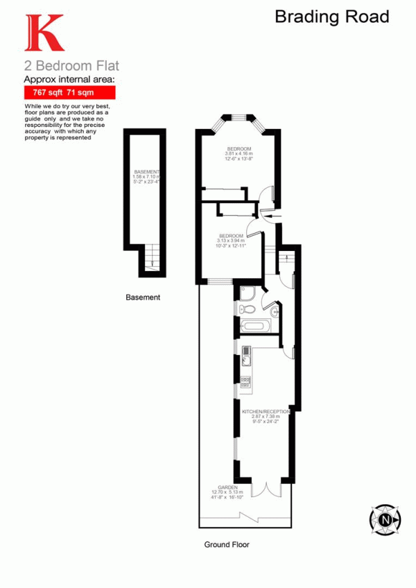 Floor Plan Image for 2 Bedroom Flat to Rent in Brading Road, London