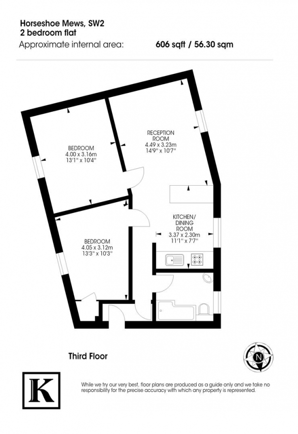 Floor Plan Image for 2 Bedroom Flat to Rent in Horseshoe Mews, Acre Lane, Brixton