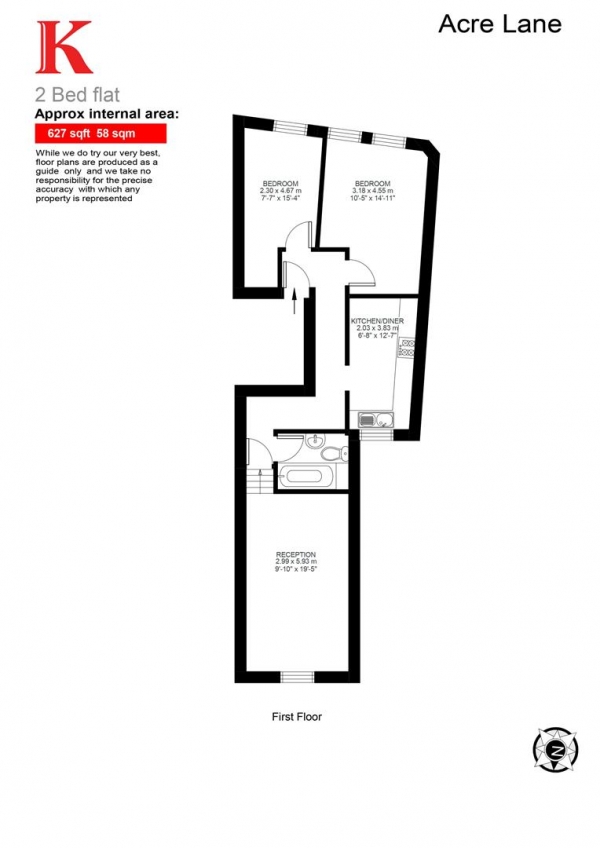 Floor Plan Image for 2 Bedroom Flat to Rent in Acre Lane, SW2