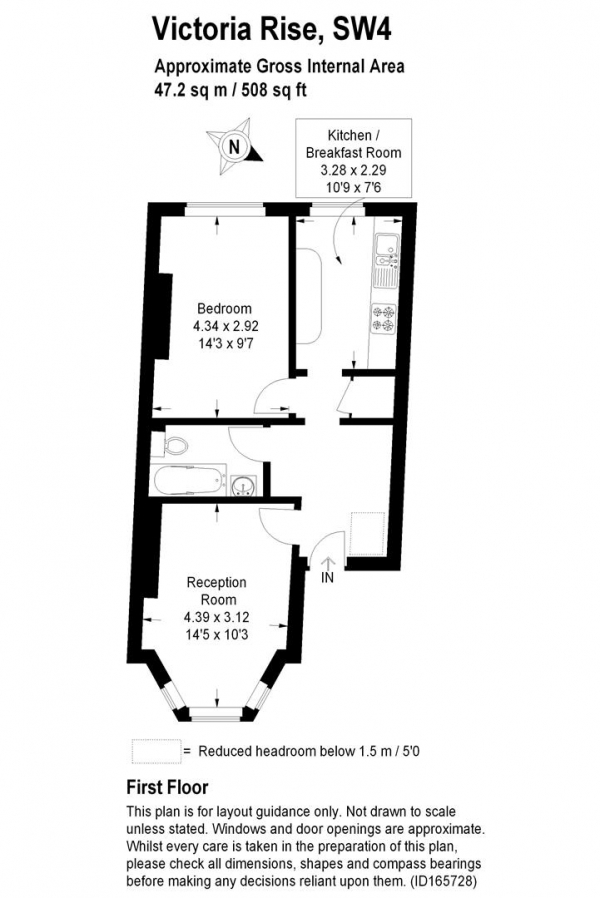 Floor Plan Image for 1 Bedroom Flat to Rent in Victoria Rise, SW4