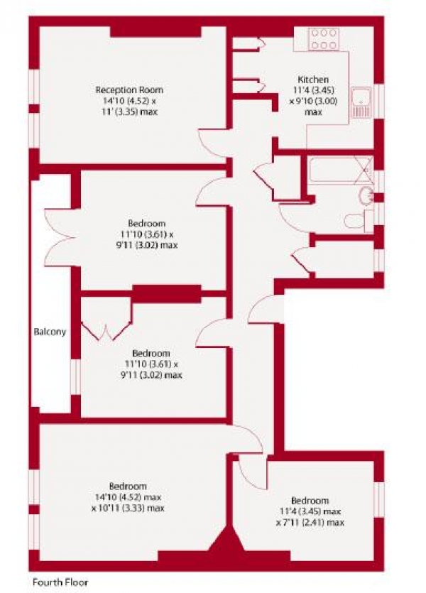 Floor Plan for 4 Bedroom Flat to Rent in Jebb Avenue, London, SW2, 5XQ - £692  pw | £2999 pcm