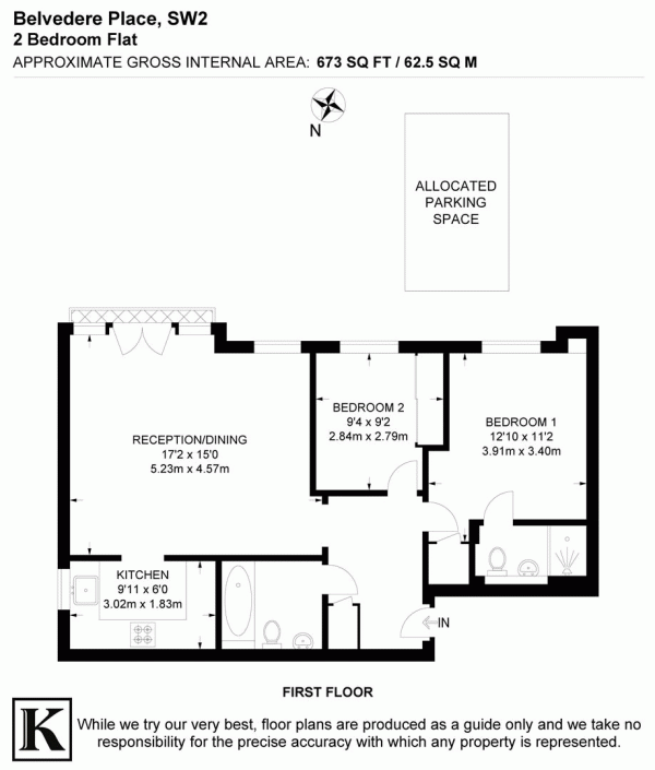 Floor Plan for 2 Bedroom Flat for Sale in Belvedere Place, SW2, SW2, 5TD -  &pound500,000