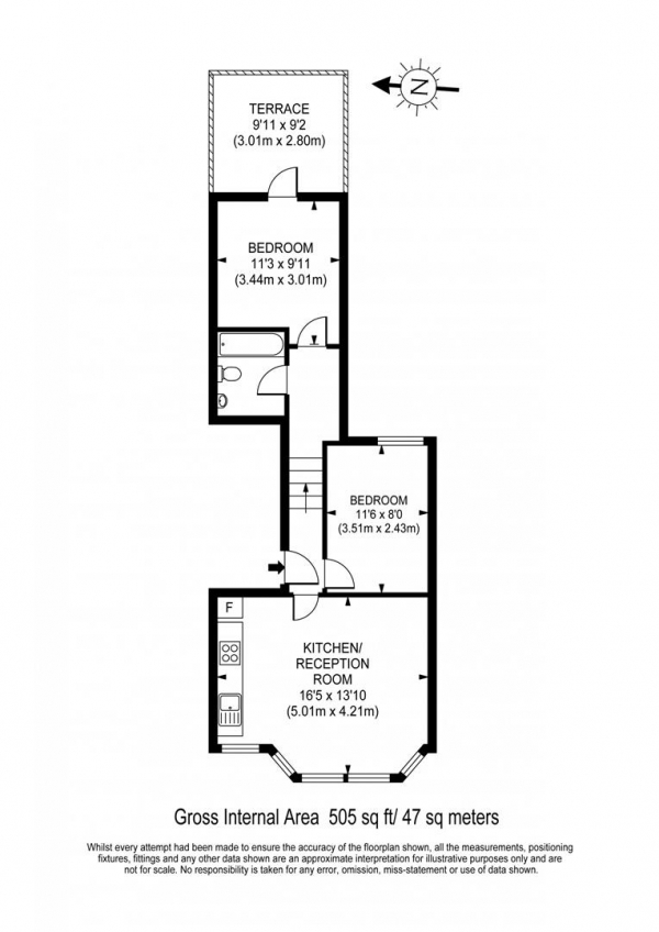 Floor Plan for 2 Bedroom Flat to Rent in Lyham Road, SW2, SW2, 5DS - £473  pw | £2050 pcm