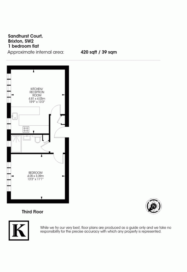 Floor Plan Image for 1 Bedroom Flat to Rent in Acre Lane, London