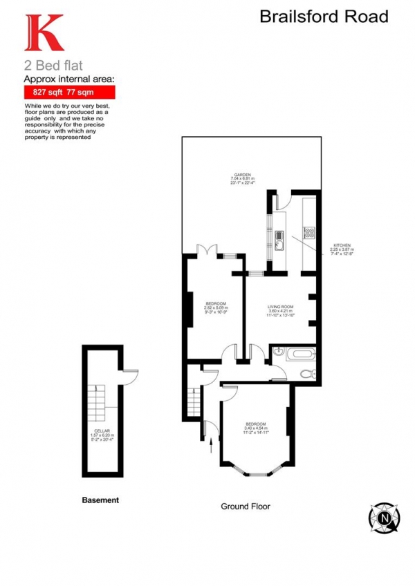 Floor Plan Image for 2 Bedroom Flat to Rent in Brailsford Rd, SW2