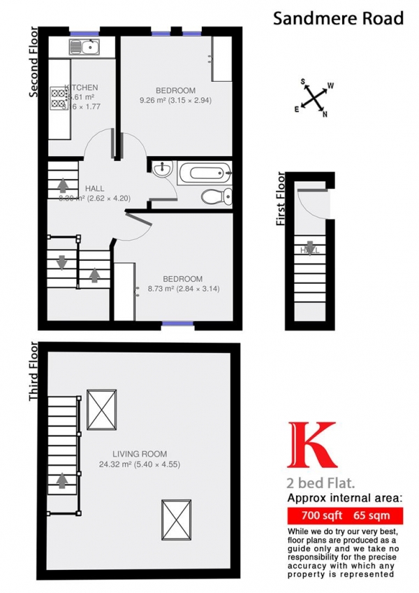 Floor Plan for 2 Bedroom Flat to Rent in Sandmere Road, SW4, SW4, 7QH - £508  pw | £2201 pcm