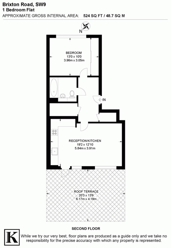 Floor Plan for 1 Bedroom Flat for Sale in Brixton Road, SW9, SW9, 7BW - Offers Over &pound450,000