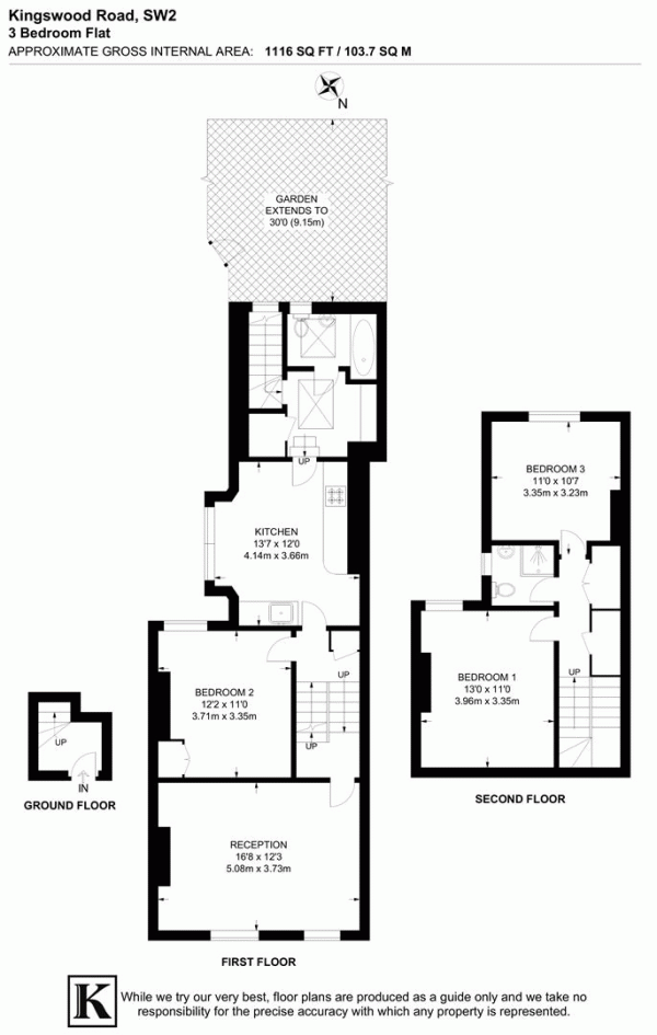 Floor Plan Image for 3 Bedroom Flat for Sale in Kingswood Road, SW2