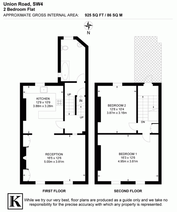 Floor Plan for 2 Bedroom Flat for Sale in Union Road, SW4, SW4, 6JQ -  &pound625,000