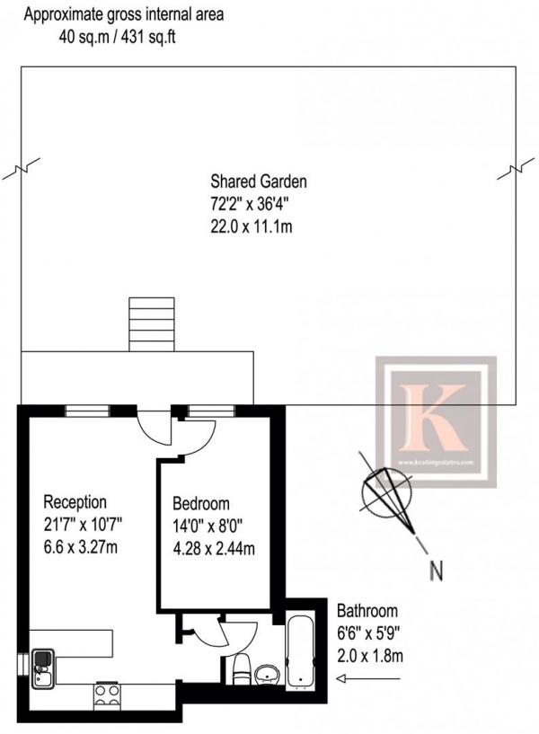 Floor Plan Image for 1 Bedroom Flat to Rent in Macaulay Road, SW4