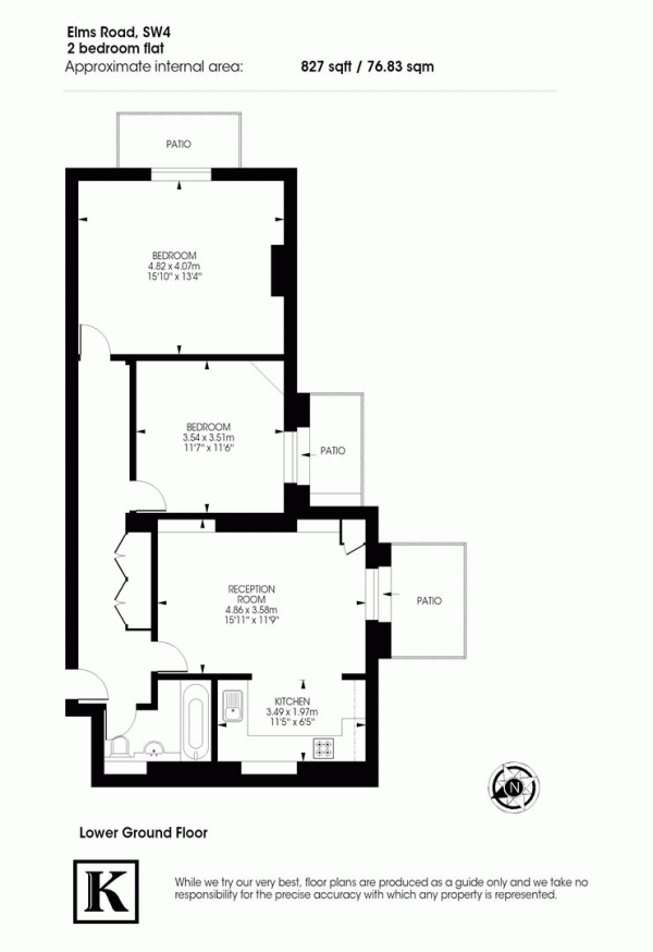 Floor Plan Image for 2 Bedroom Flat to Rent in Elms Road, Clapham