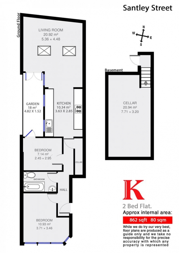 Floor Plan for 2 Bedroom Flat to Rent in Santley Street, SW4, SW4, 7QF - £519  pw | £2249 pcm