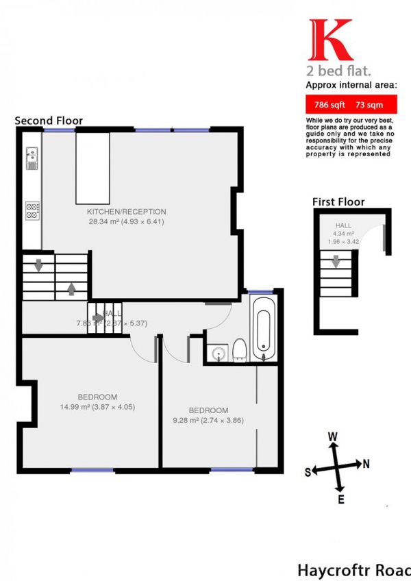 Floor Plan Image for 2 Bedroom Flat to Rent in Haycroft Road, SW2