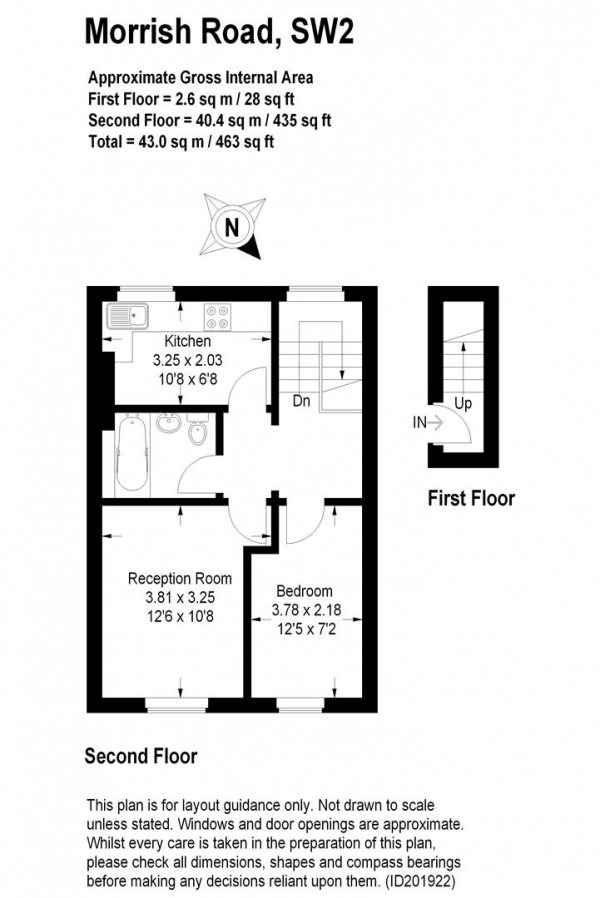 Floor Plan Image for 1 Bedroom Flat to Rent in Morrish Road, SW2