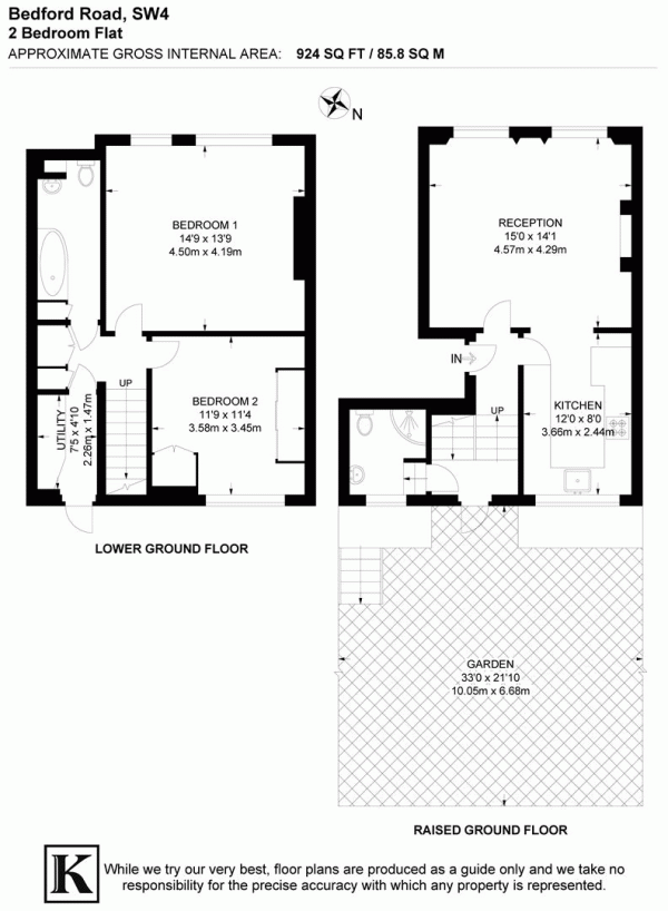 Floor Plan for 2 Bedroom Flat for Sale in Bedford Road, SW4, SW4, 7RA -  &pound725,000