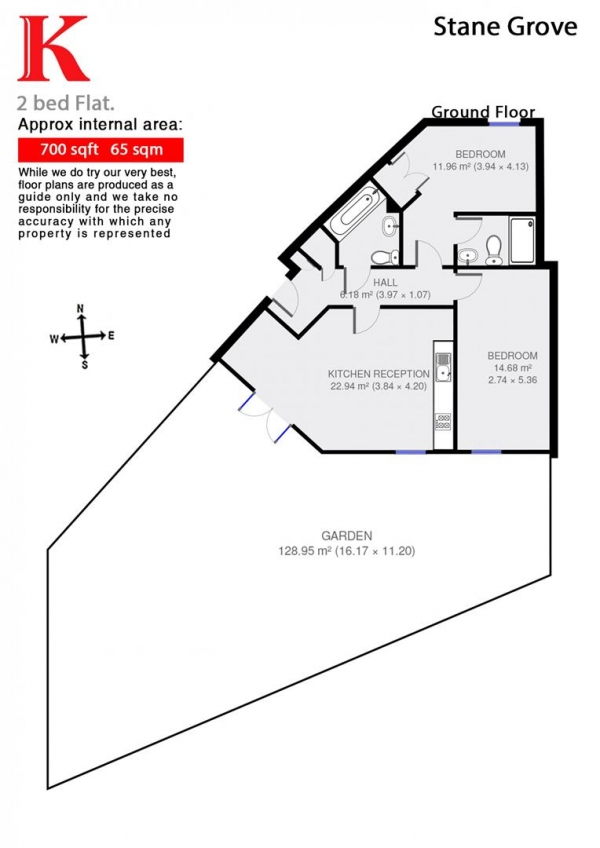 Floor Plan Image for 2 Bedroom Flat to Rent in Stane Grove, SW9