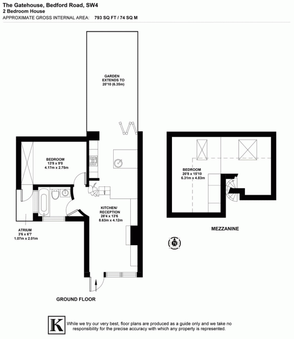 Floor Plan Image for 2 Bedroom Property to Rent in The Gatehouse, Bedford Road, SW4